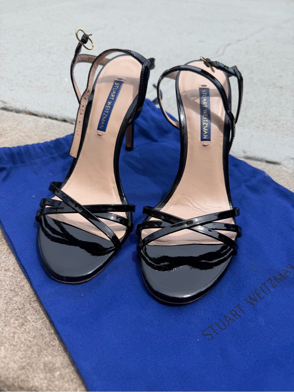 Stuart Weitzman Black Patent Leather Strappy High-Heel Sandals